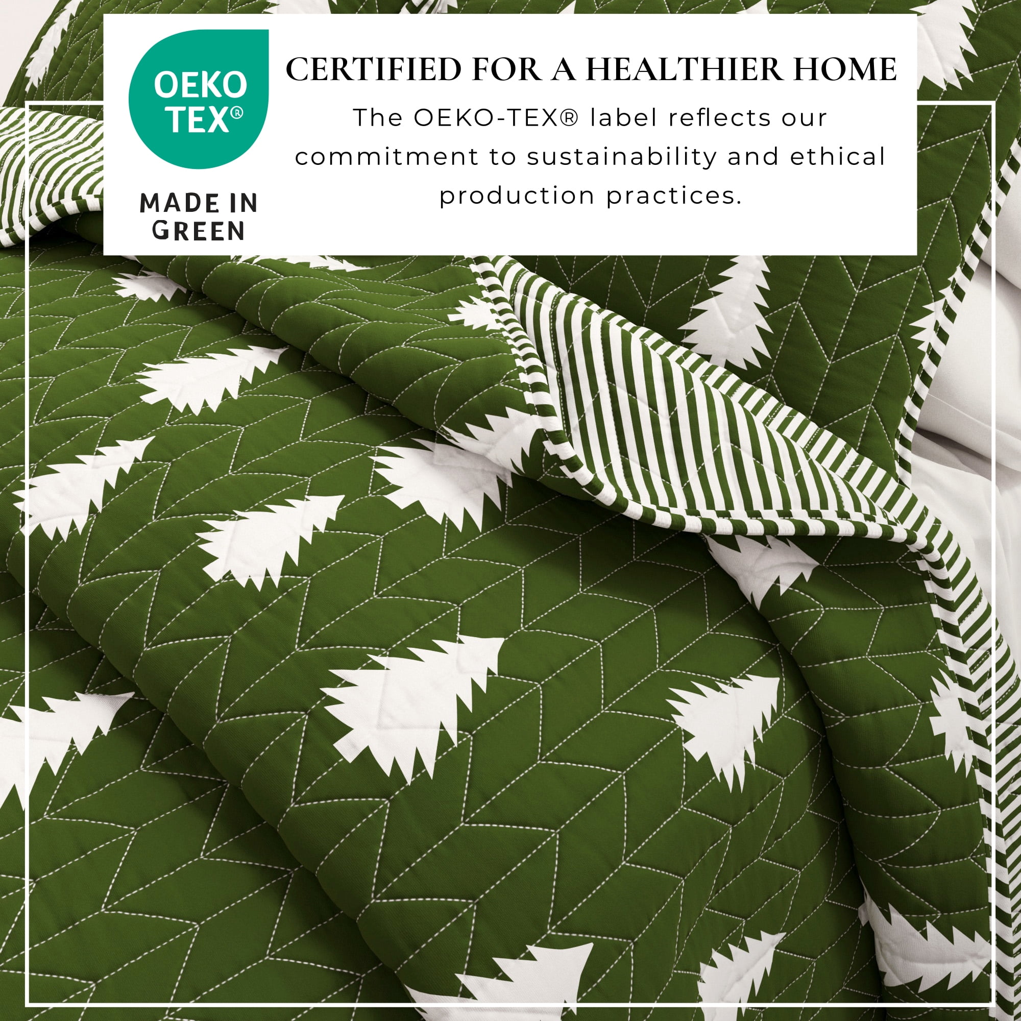 Lodge Microfiber Reversible Quilt Set with Shams (King, Little Trees - Olive)