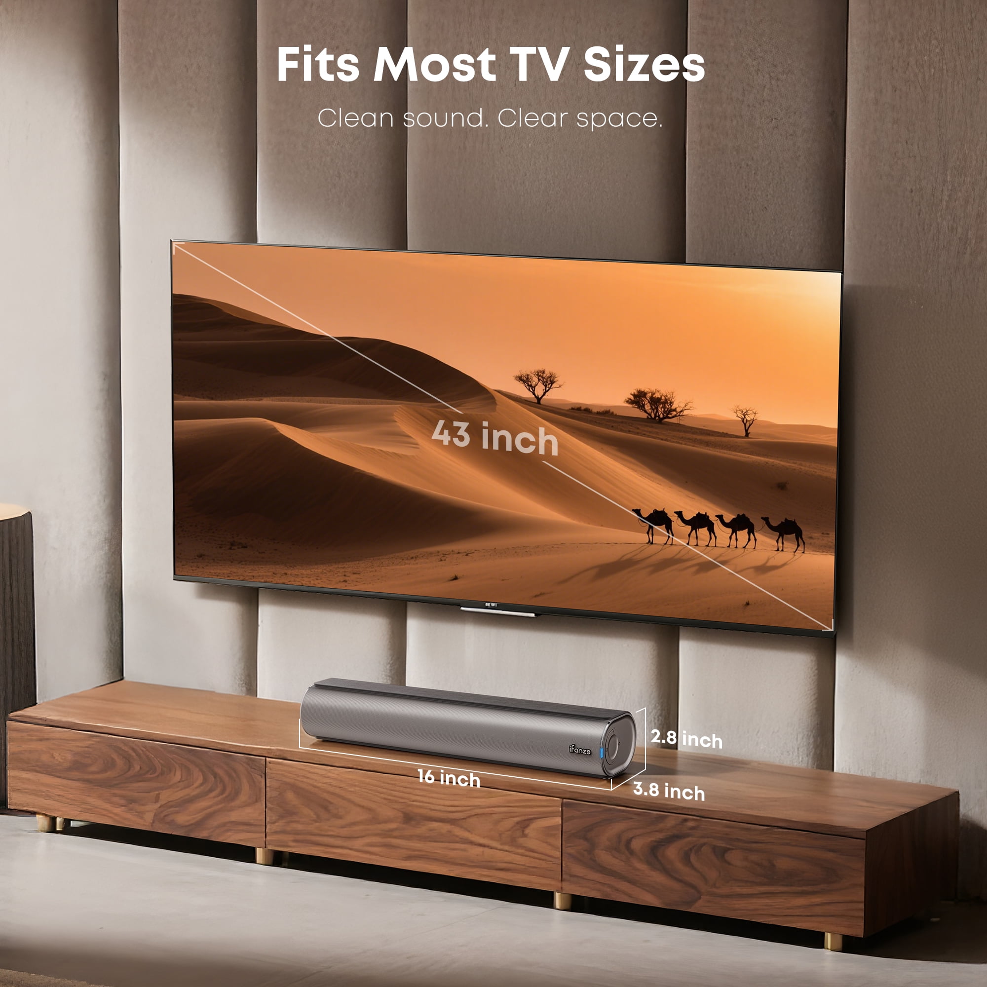 Posrue 50W Sound Bar, 16 inch Bluetooth TV Speaker with Remote & 2 Built-in Full-frequency Speakers, Wireless Soundbar for TV Home Theater & Audio, Iron Gray