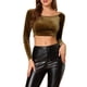 thumbnail image 5 of INSPIRAR CHIC Blusas Cortas de Terciopelo de Manga Larga Off Shoulder Sólidas para Mujeres L Marrón, 5 of 7