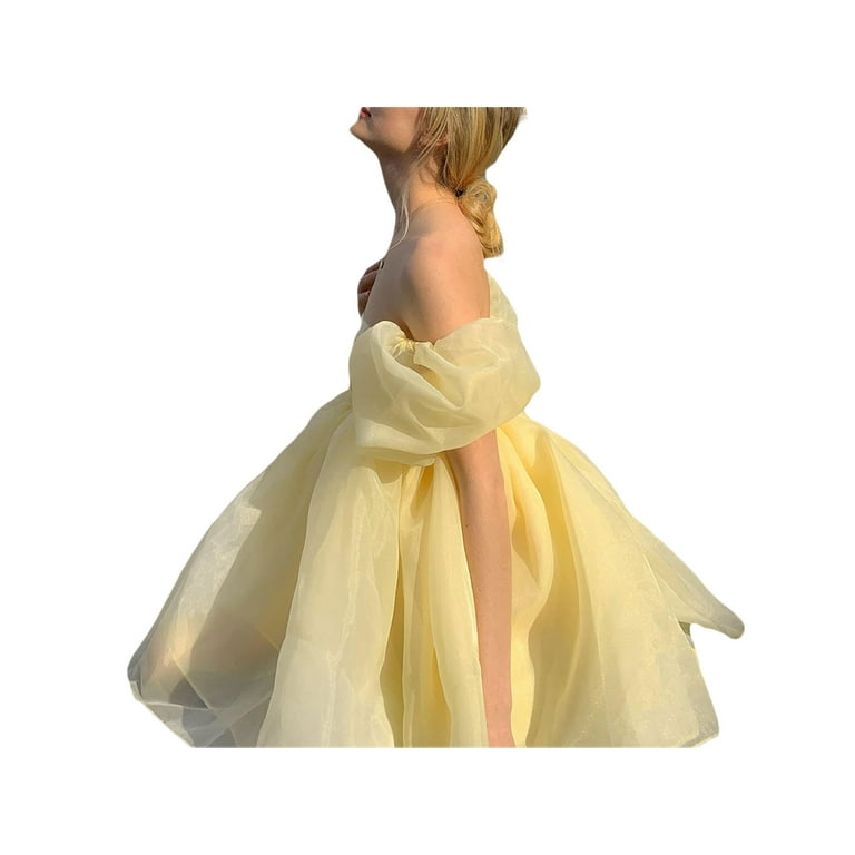 Sunisery Puffy Dresses for Women Square Neck Bubble Sleeve Sunisery Puffy Dresses for Women Square Neck Bubble Sleeve