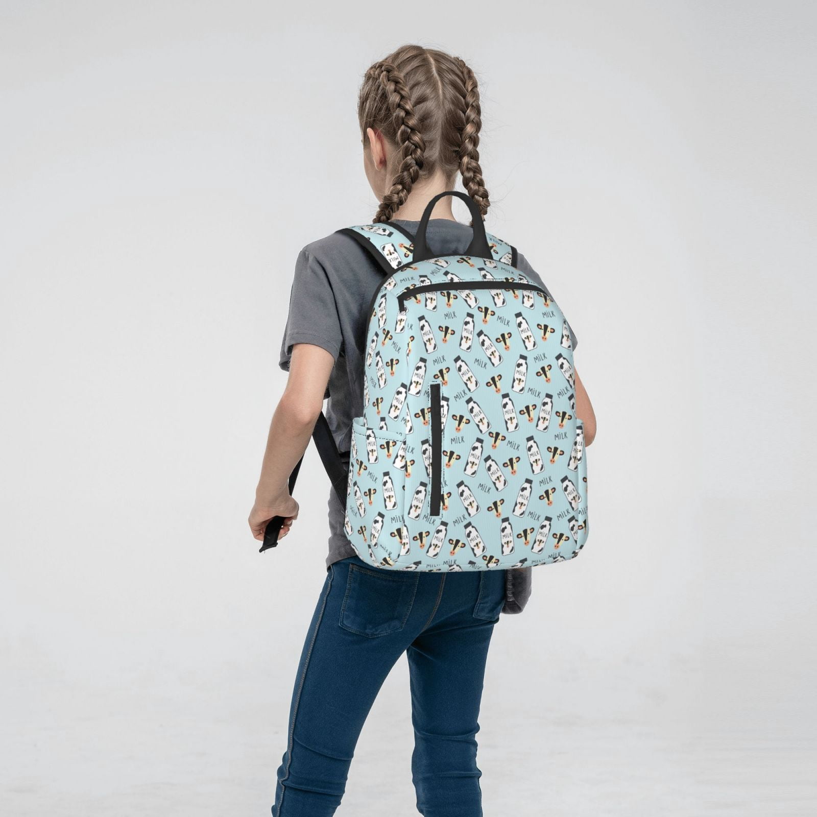 Xecao Milk Bottles And Cow Head print Backpack For women men Aesthetic Lightweight Travel Daypack Simple Cute Backpack For Bookbag