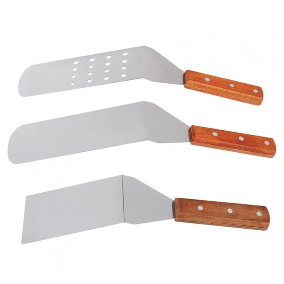 3-Piece Stainless Steel Spatula Set, Pizza Cutter & Grill Turner with Wood Handle