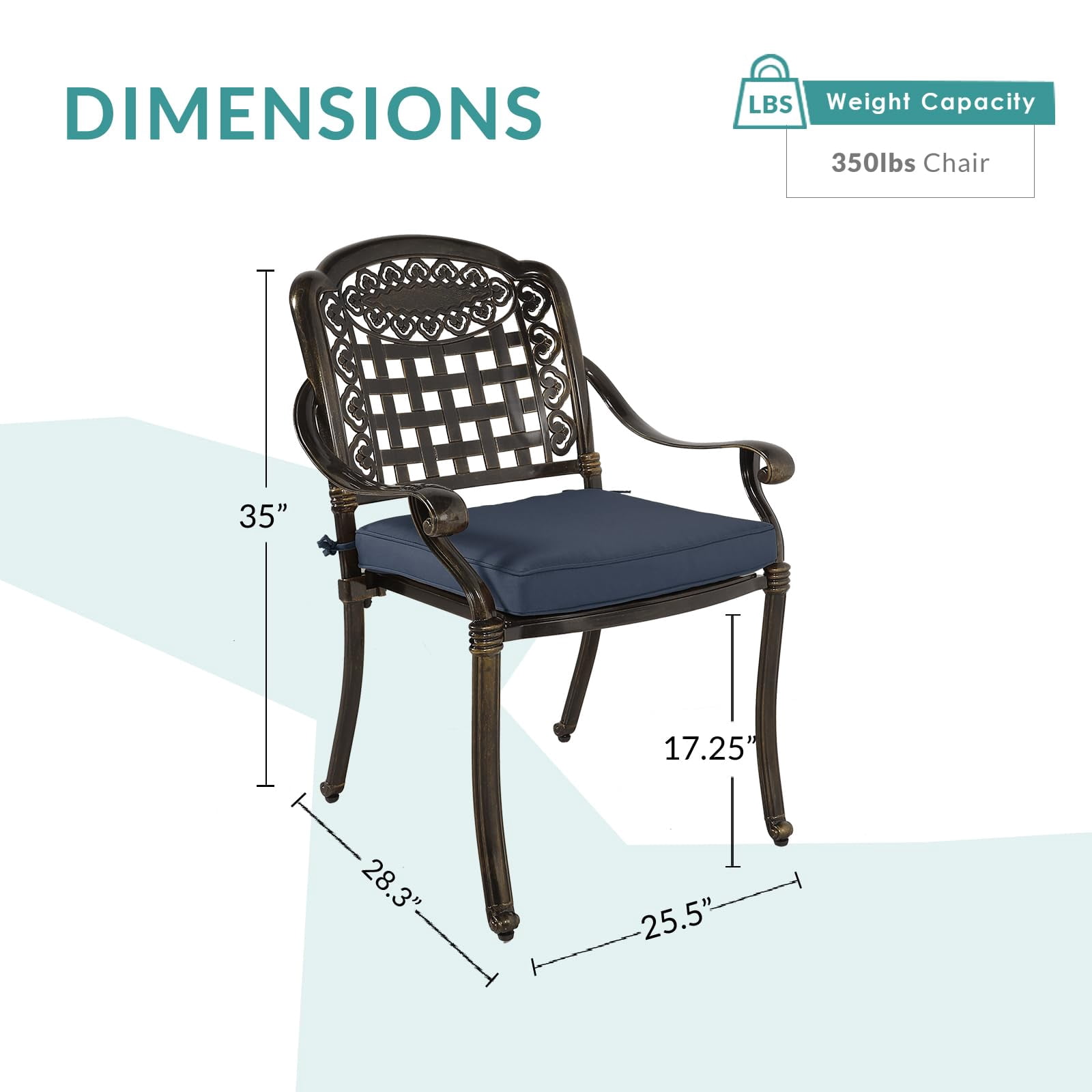 MEETWARM 2 Piece Patio Dining Chairs with Cushions, Outdoor All-Weather Cast Aluminum Chairs, Patio Bistro Dining Chair Set, Navy Blue