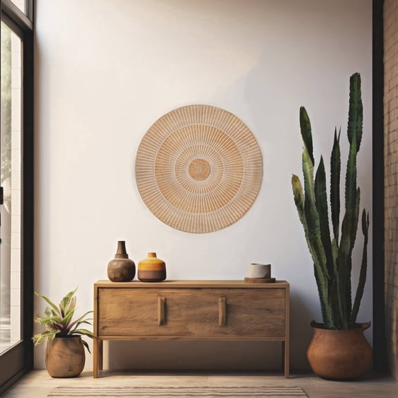 Expobazaar Wall Décor | Handcarved Round Wheel Style Wood Wall Accent | 36"