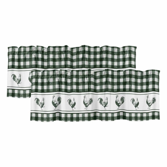 2 Pack Valances for Window, Farmhouse Green Plaid Short Curtains for Kitchen Bedroom Living Room, Vintage Country Cock Checkered Rod Pocket Small Window Treatment Valance Drapes 42 x 12 Inch