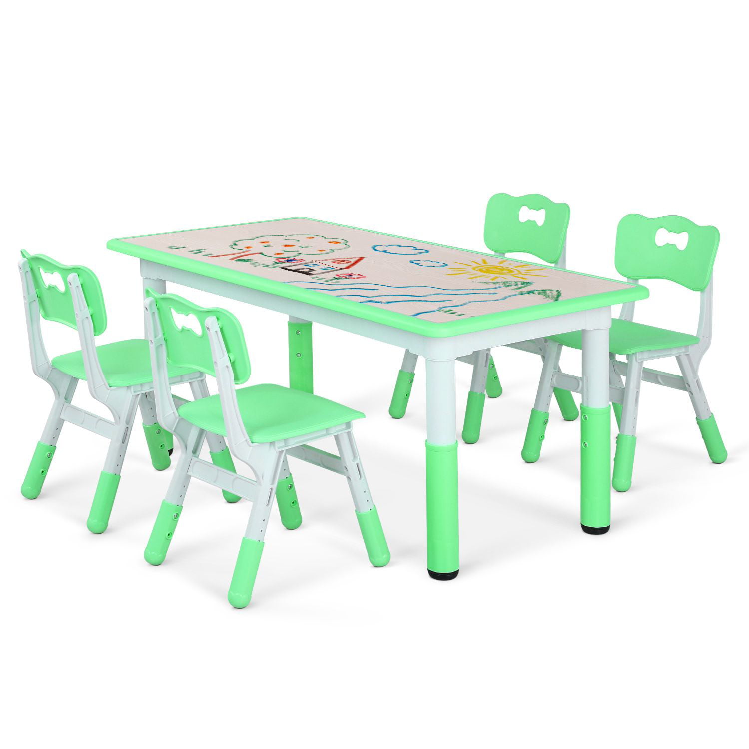 Kids Adjustable Activity Table And Chairs Set 5 Piece Green Daycare Preschool 