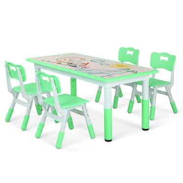HEMBOR Kids Study Table and 4 Chairs Set Height Adjustable for 2-10 Years  Old - Green - Walmart.com