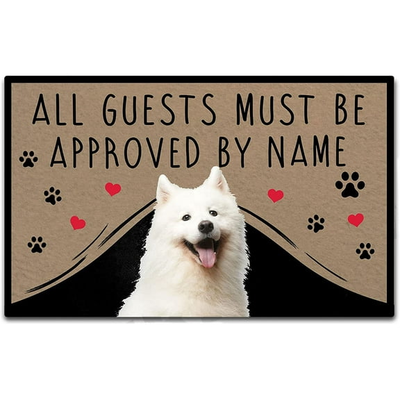 Funny Custom Dog Doormat Entrance Floor Mat All Guests Must Be Approved by Samoyed Mat Home Doormat Indoor Outdoor Decor Pet Door Mat Non-Slip Rubber Backing Mat Brown 18x30 Inch