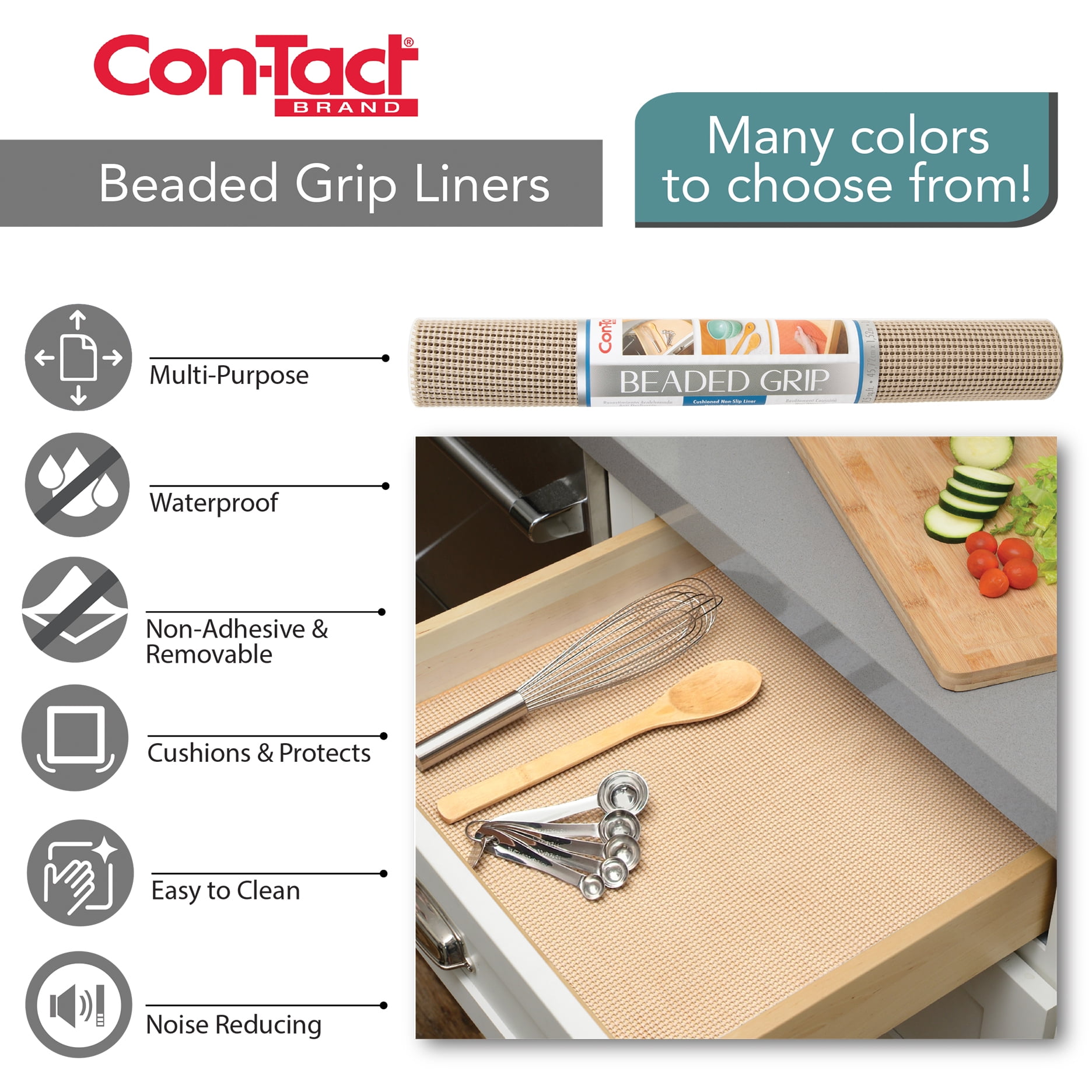 Con-Tact Brand Grip Non-Adhesive Non-Slip Shelf and Drawer Liner, Almond (6 Pack) 12 x 12