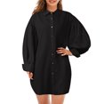 thumbnail image 1 of Vestido de camisa de gran tamaño para mujer, cuello vuelto, mangas abullonadas, vestido con botones, Abanopi Negro/Pequeña, 1 of 7