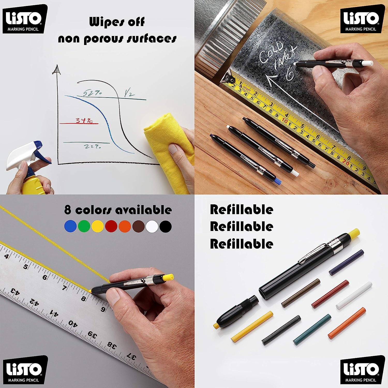 Listo 1620 BLACK COLOR - China Markers/Grease Pencils/China Marking/Pencils/Wax Pencils (24)