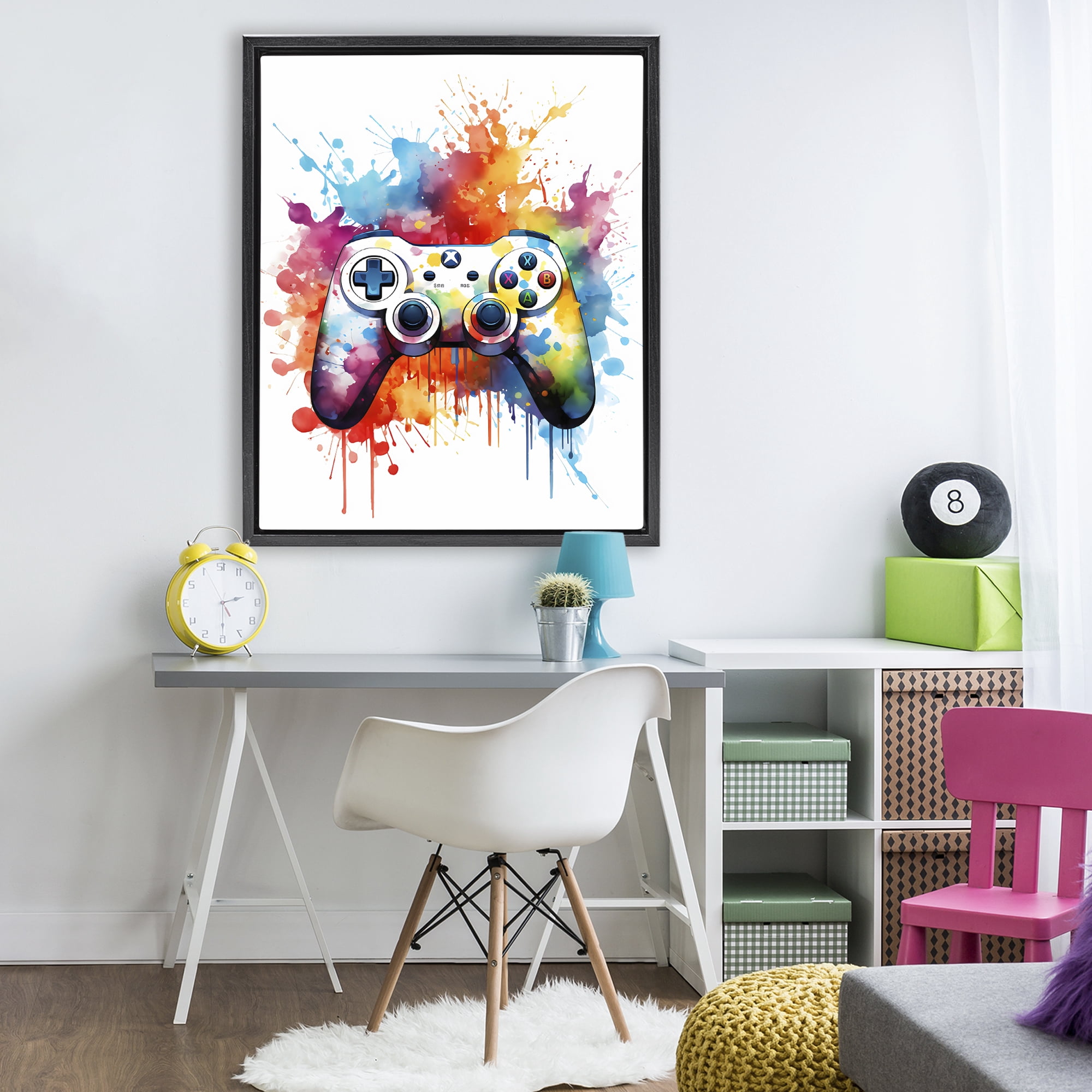 Stupell Industries Color Burst Game Controller Black Framed Floater Canvas Wall Art, design by Creative Studio