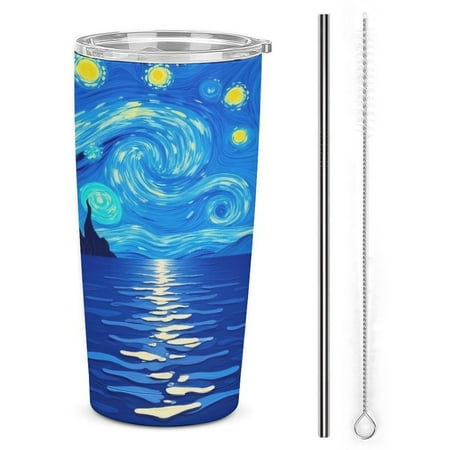 

Starry Night Reflection Tumbler Print 20oz Stainless Steel Coffee Cup with Lid & Straw Double Wall Insulated Tumbler