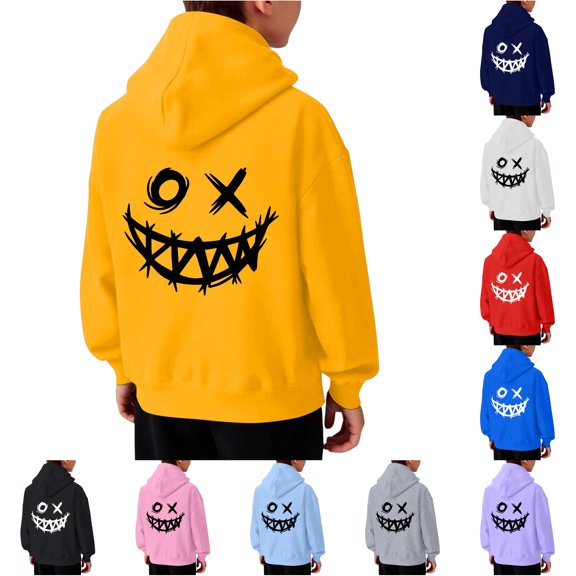 CUZIBR Boys Graphic Print Hooded Sweatshirt Casual Oversized Pullover Hoodie With Pocket Back Print Long Sleeve Soft Casual Sweatshirt For Boys Street Wear,Yellow,3-4 Years