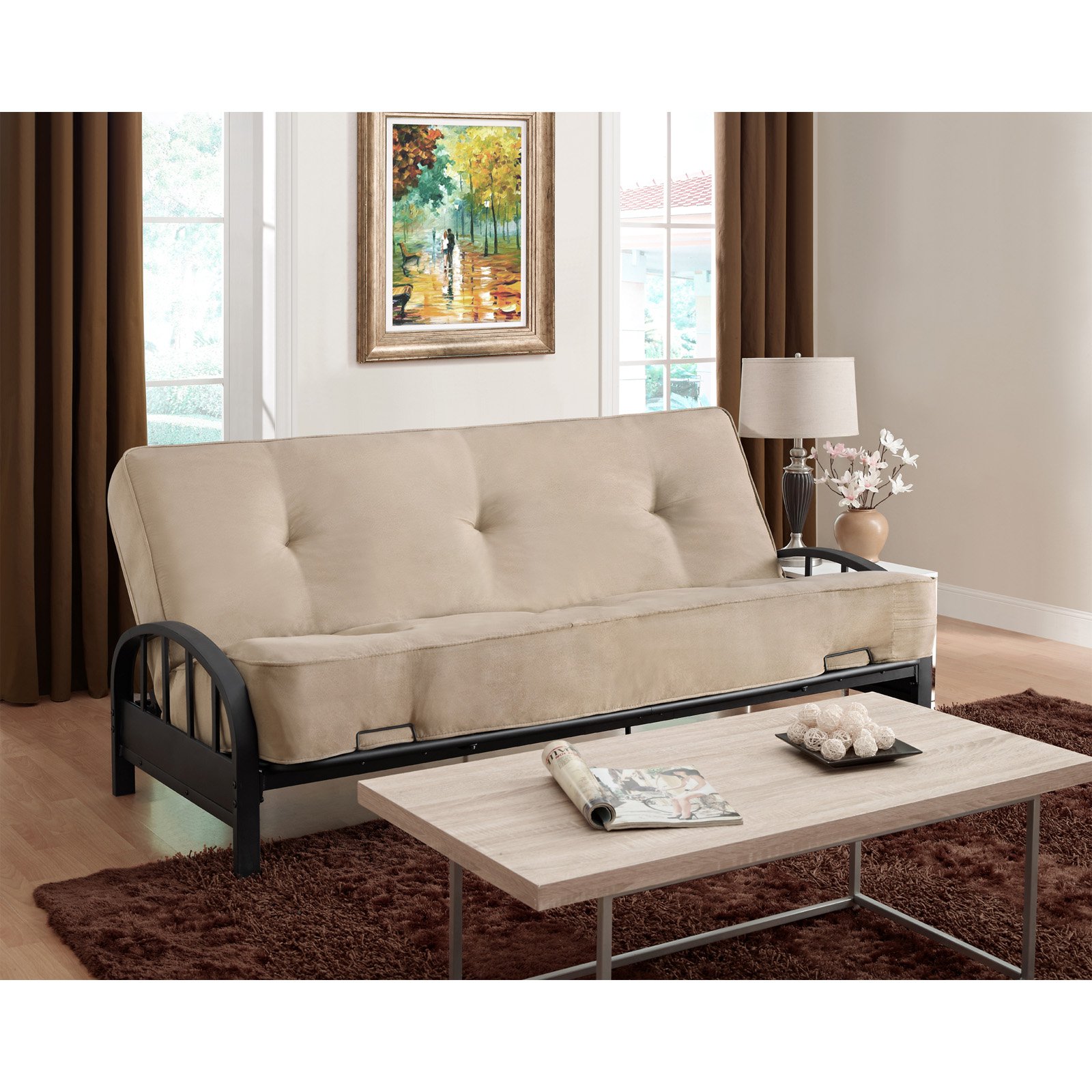 Full Size Metal Futon Frame Black Large Sofa Bed Convertible Sleeper