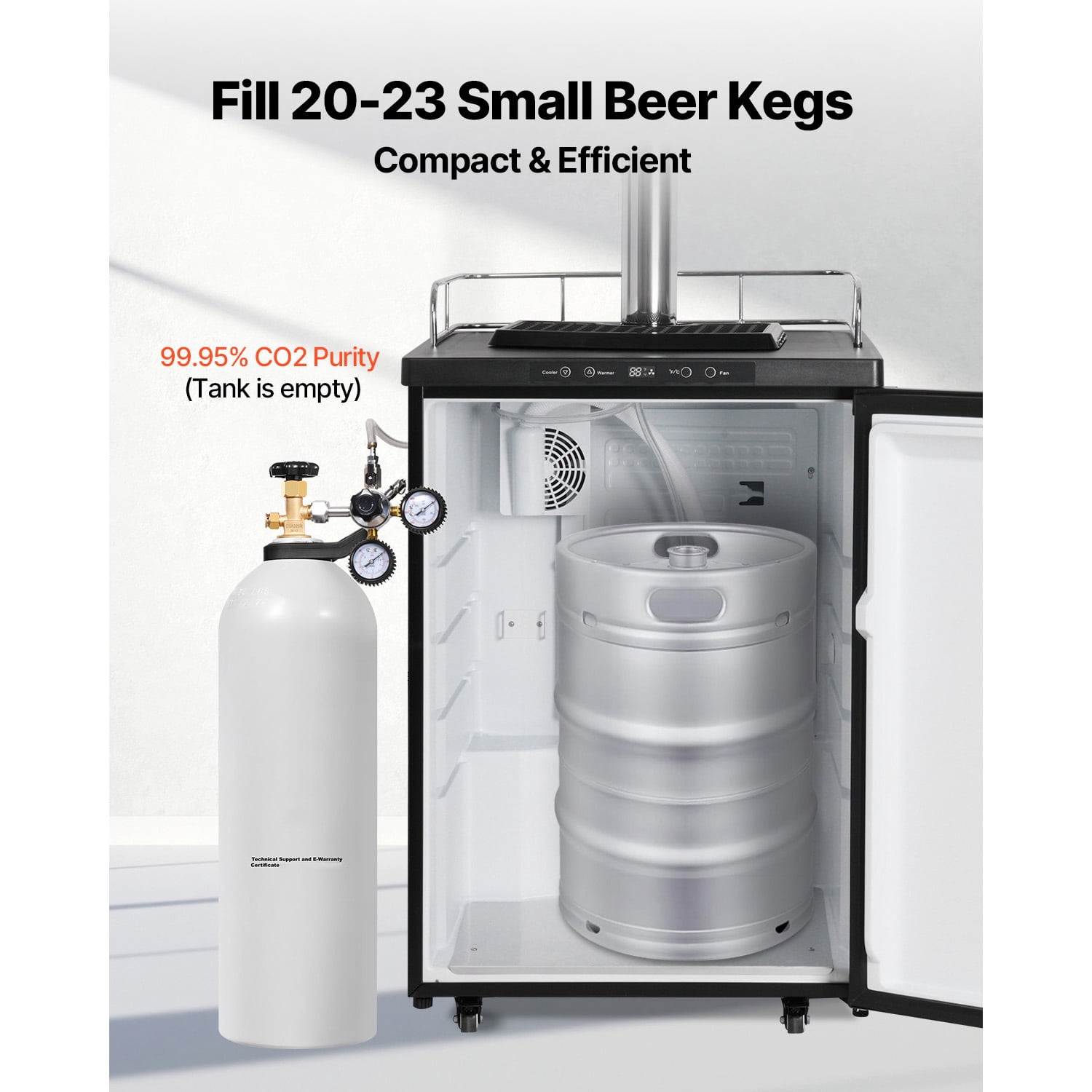 KFFKFF CO2 Container, 20 lbs Fresh Aluminum Alloy Chamber, CO2 Air Cylinder with Light Mist Covering, CGA320 Valve, Handle & Violet Copper Suction, DOT Certified Chamber for Draft Beer Serving