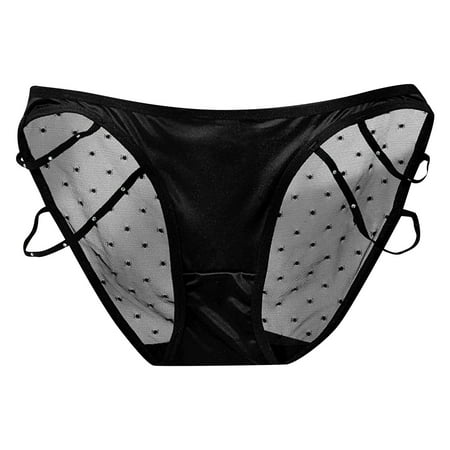 vigerkar Womens Panties Mesh Lace Briefs Underwear Low Rise Plus Size Panty Silky Tactile Touch Seamless Panties Black  L
