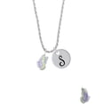 thumbnail image 2 of Delight Jewelry Silvertone Translucent Purple & Lime Green Flying Butterfly Silvertone Script Initial Disc - S - Charm Necklace, 20"+3", 2 of 4