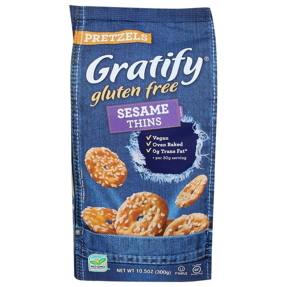 Gratify Gluten Free Sesame Seed Pretzel Thins, 10.5 Ounce -- 6 per case.