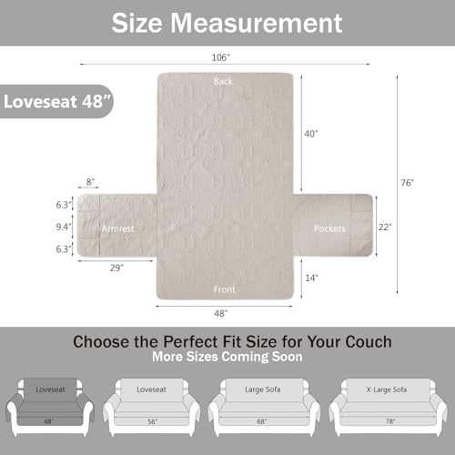 Beige Quilted Loveseat Slipcover for 2-Cushion Sofa, Water-Resistant and Machine Washable Pet-Friendly Couch Cover, Furniture Protector for Living Room (48 Inch)