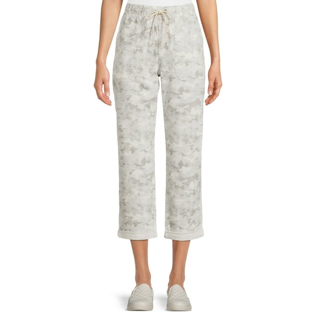 Time and Tru Women's High Rise Relaxed Fit Cropped Utility Pants