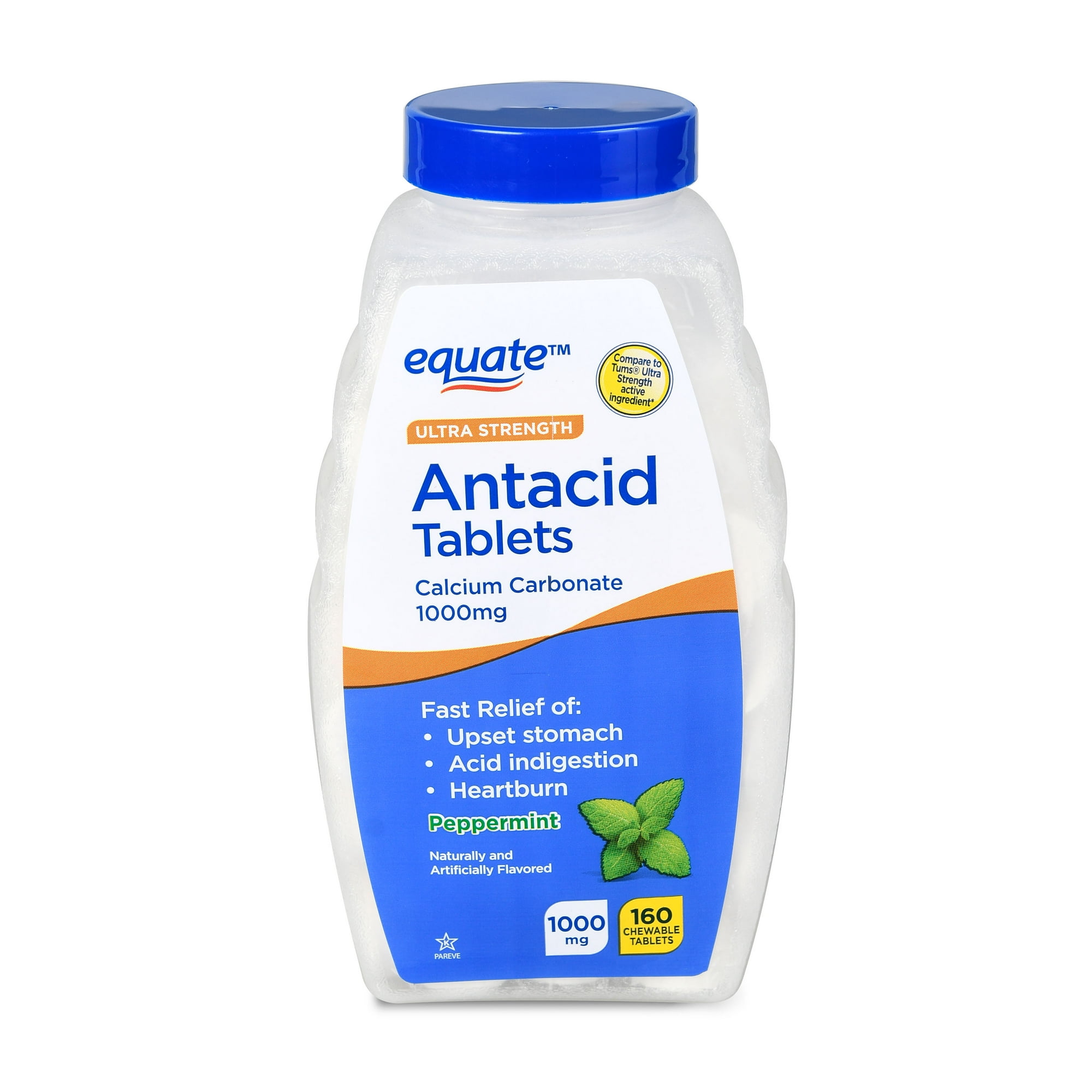 Equate Calcium Carbonate Ultra Strength Chewable Antacid Tablets, Peppermint, 1000 mg, 160 Count