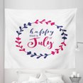 thumbnail image 1 of 4th of July Tapestry, Happy Independence Day Lettering Inside Flower Wreath Silhouette, Fabric Wall Hanging Decor for Bedroom Living Room Dorm, 5 Sizes, White Magenta and Quartz, by Ambesonne, 1 of 1