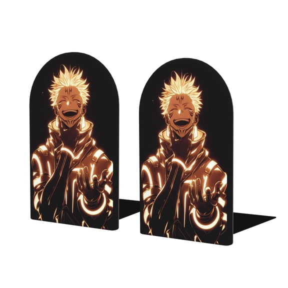 Jujutsu Kaisen Wood Bookends For Shelves Non-Slip Book Holders Decorative Room Office School Home Desktop Shelf (1 Pair)