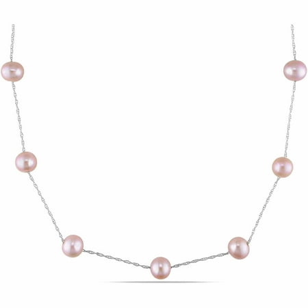 7-8mm Pink Freshwater Pearl 10kt White Gold Tin-Cup Necklace