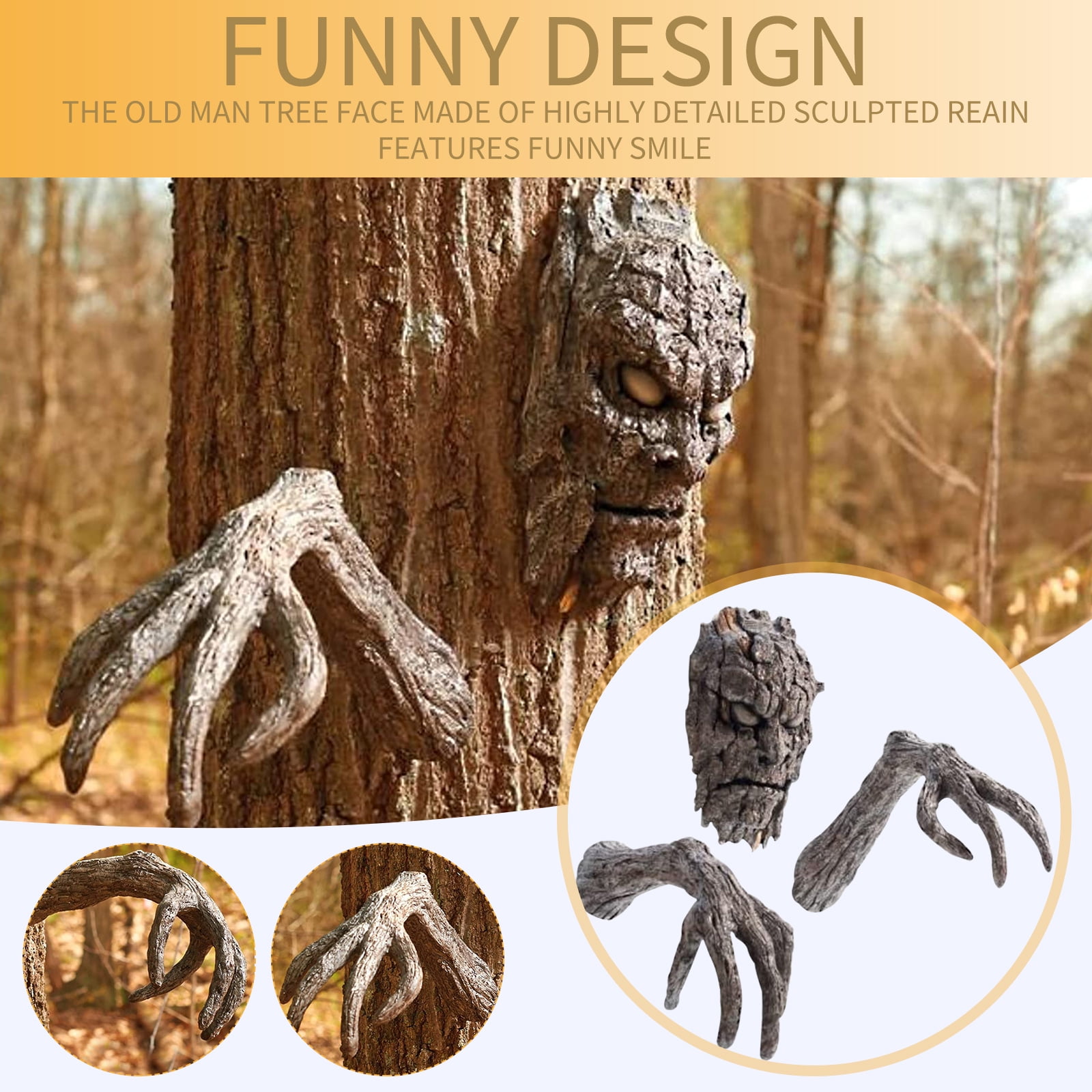 BLEEUS Tree Bark Face Halloween Outdoor Garden Statue Sculpture Decor Halloween Essential