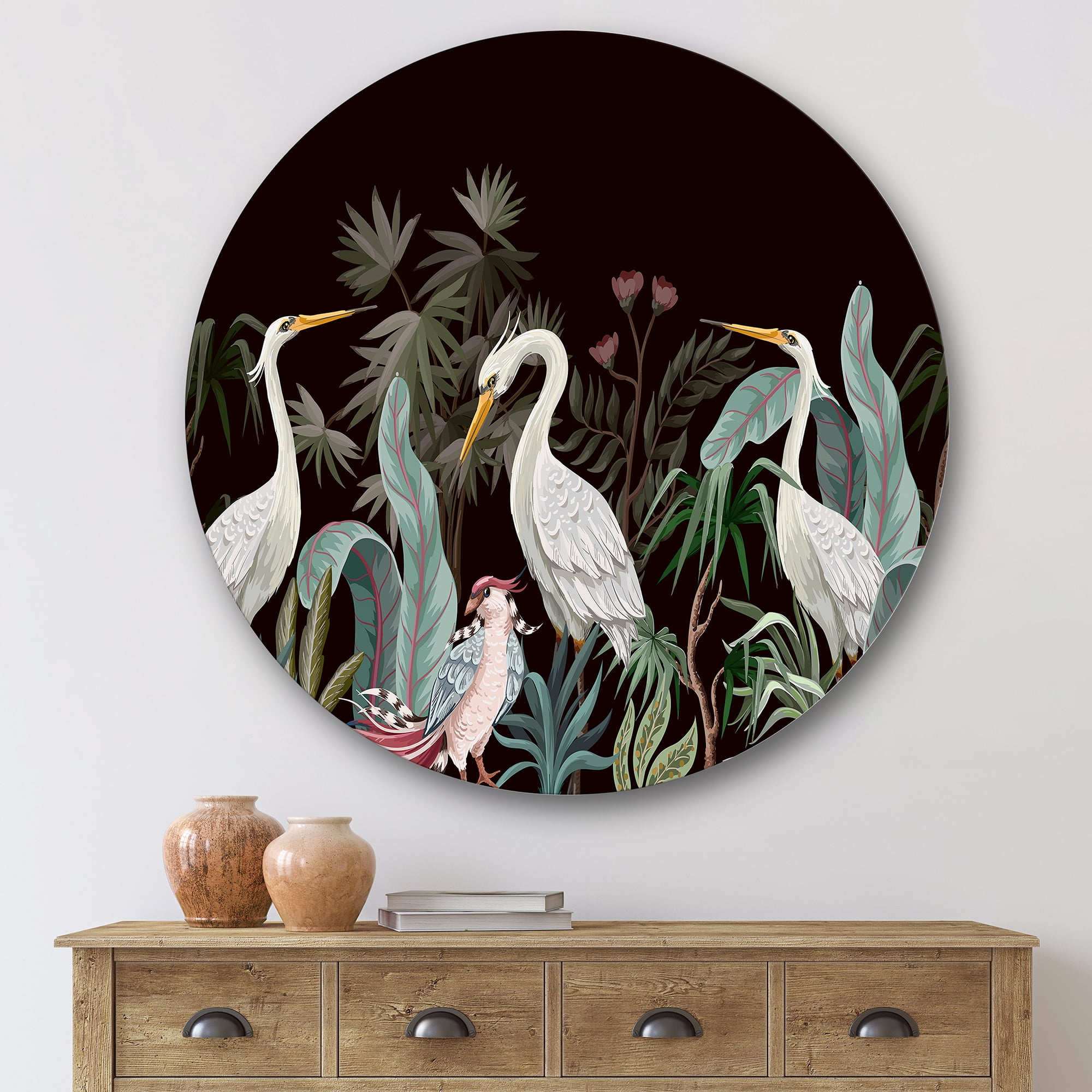 Designart 'Chinoiserie With Peonies and Birds III' Traditional Circle Metal Wall Art 36x36 - Disc of 36