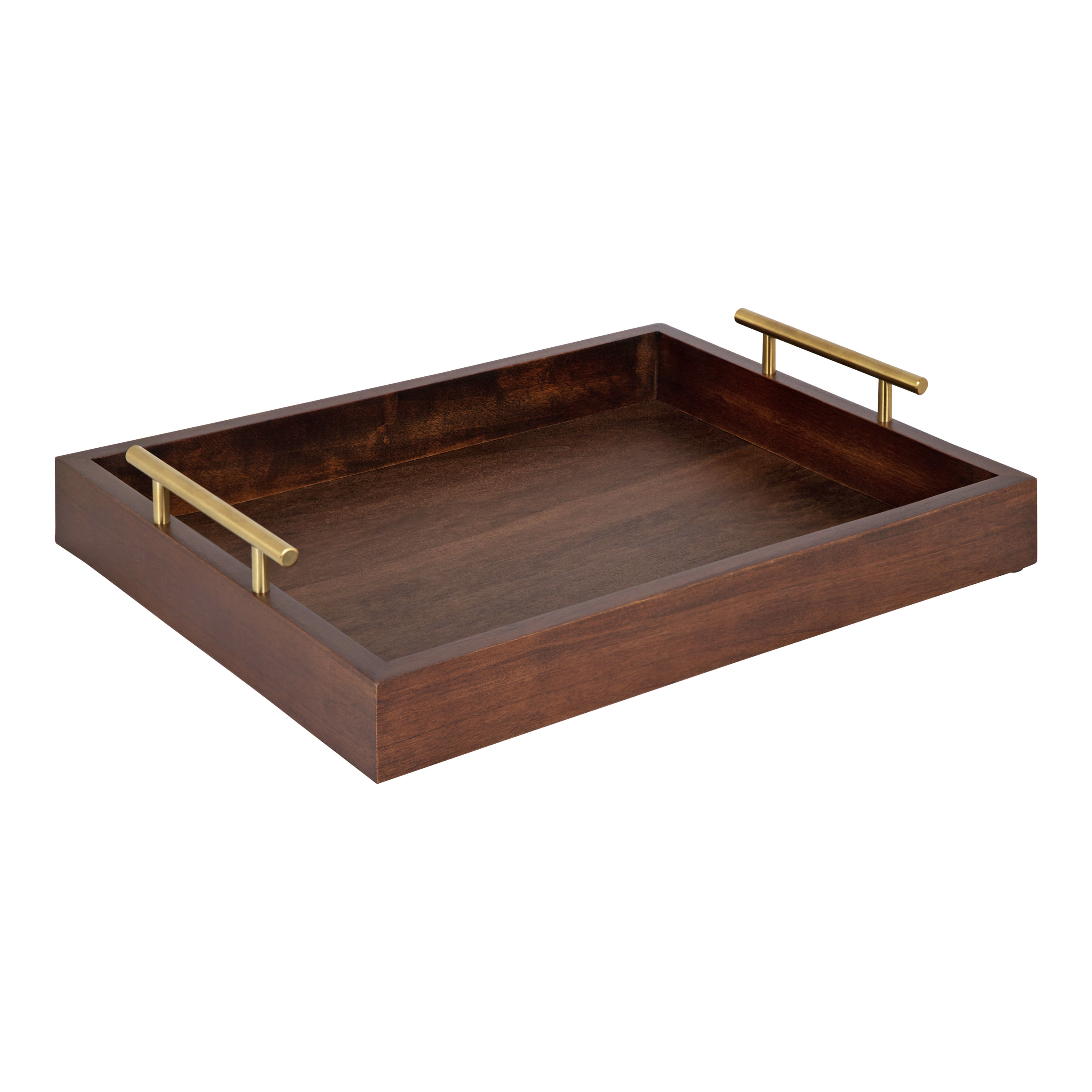 Kate and Laurel Lipton Decorative Wooden Tray with Metal Gold Handles