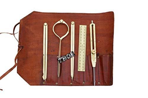 Set of 5 Brass Drafting Tool 8" Marine Navigational Proportional Divider Compass W/Leather Case Rustic Vintage Home Decor Gifts
