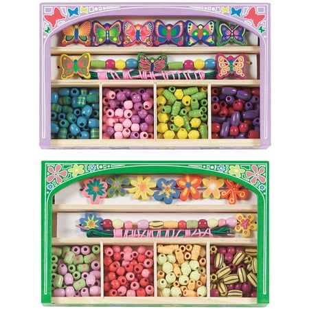 Melissa & Doug Butterfly and Flower Make-Your-Own Jewelry Set of 2 With 300+ Wooden Beads