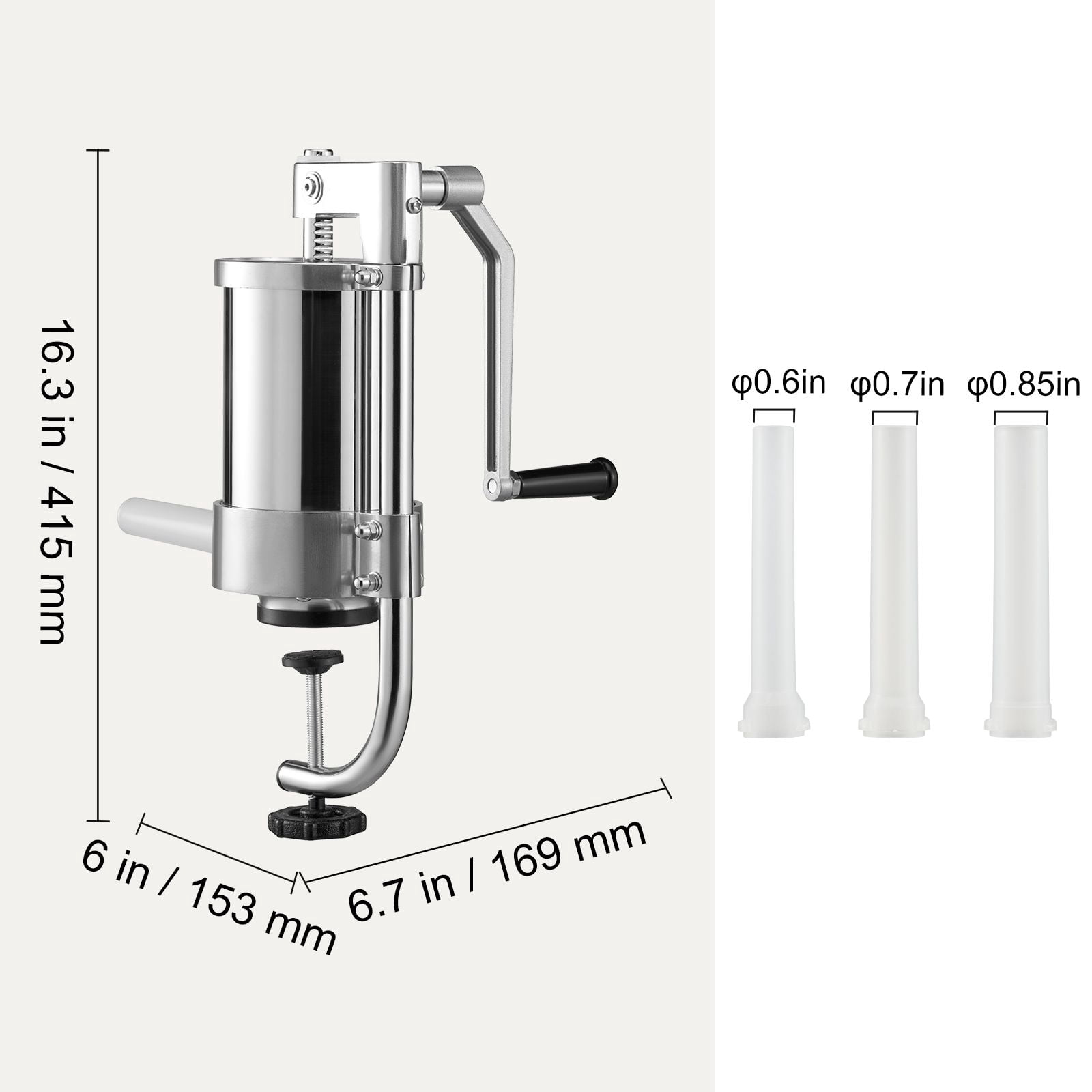 Manual Sausage Stuffer 2.5 lbs Capacity, 304 Stainless Steel, 3 Filling Tubes, Suction Base, Air Release Valve for Home Commercial Use