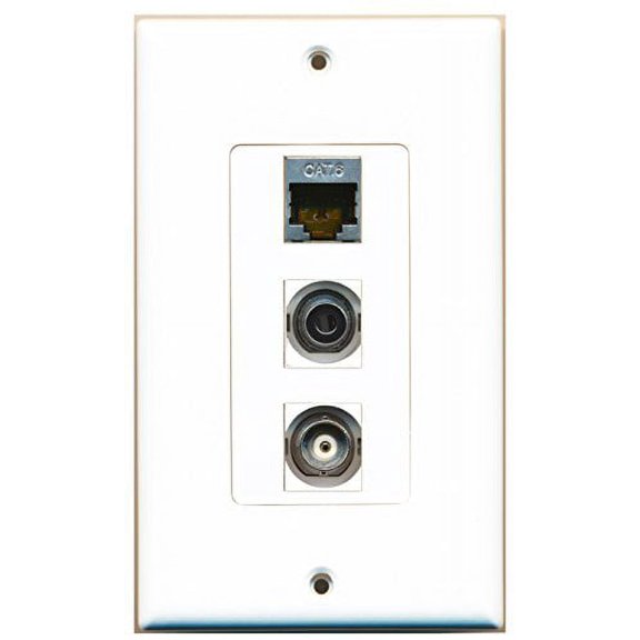 RiteAV - 1 Port Shielded Cat6 Ethernet and 1 Port 3.5mm and 1 Port BNC Decorative Wall Plate Decorative