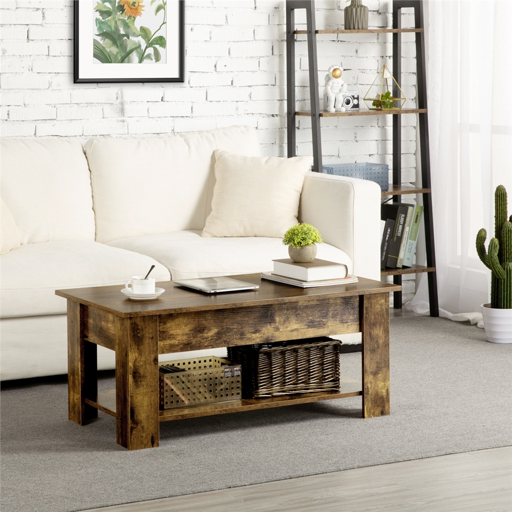 Easyfashion Modern 38.6" Wood Lift Top Coffee Table with Shelf, Rustic Brown - image 2 of 8