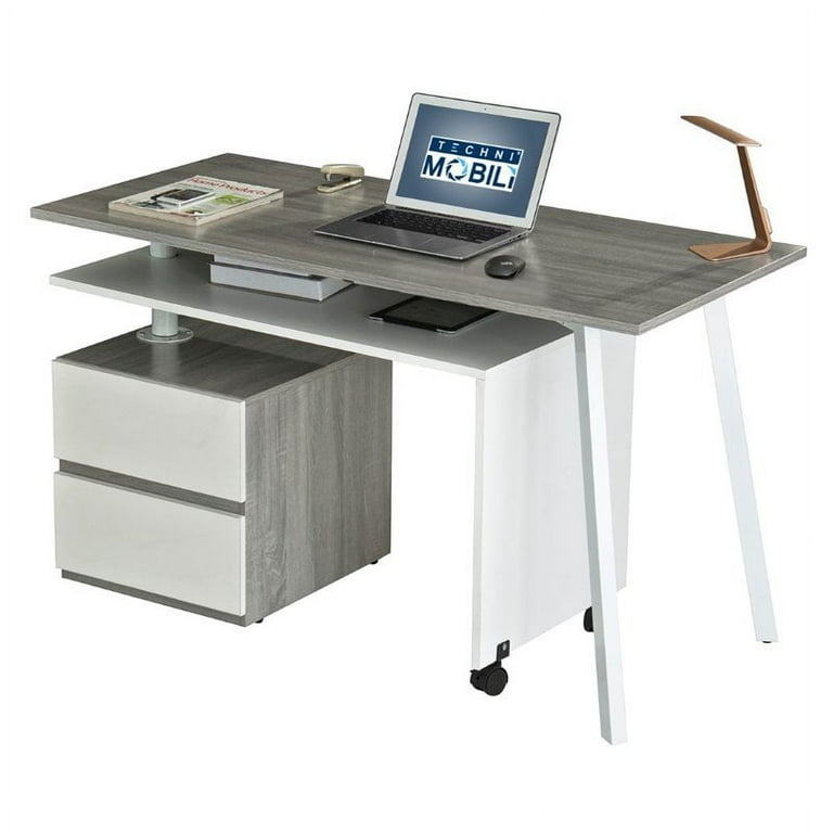 Set of 2 Rotating Computer Desk in Gray and Gaming Chair in Camel
