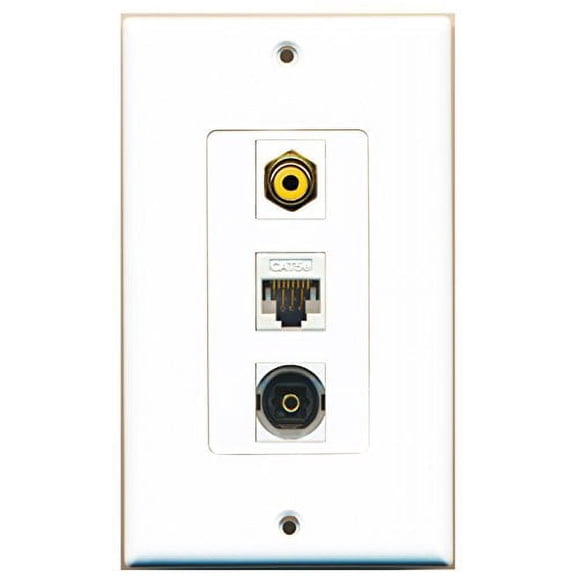 RiteAV - 1 Port RCA Yellow and 1 Port Toslink and 1 Port Cat5e Ethernet White Decorative Wall Plate
