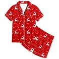 thumbnail image 6 of Kids Christmas Pajamas Kids Christmas Classic Print Button Down Collar Short Sleeve Top Shorts Pajama Set Christmas Pjs for Girls Blue, 6 of 6