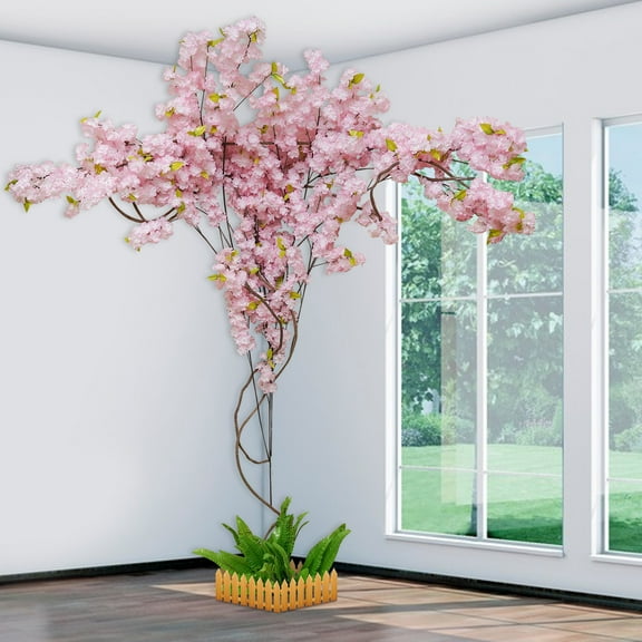 Artificial Cherry Blossom Tree, 5.6x6.6ft Pink Silk Flower Arrangement with 30 Branches, Realistic Gradient Petals for Wedding Decor