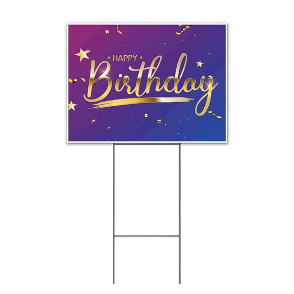 Happy Birthday (18" x 24") Yard Sign, Includes Metal Step Stake