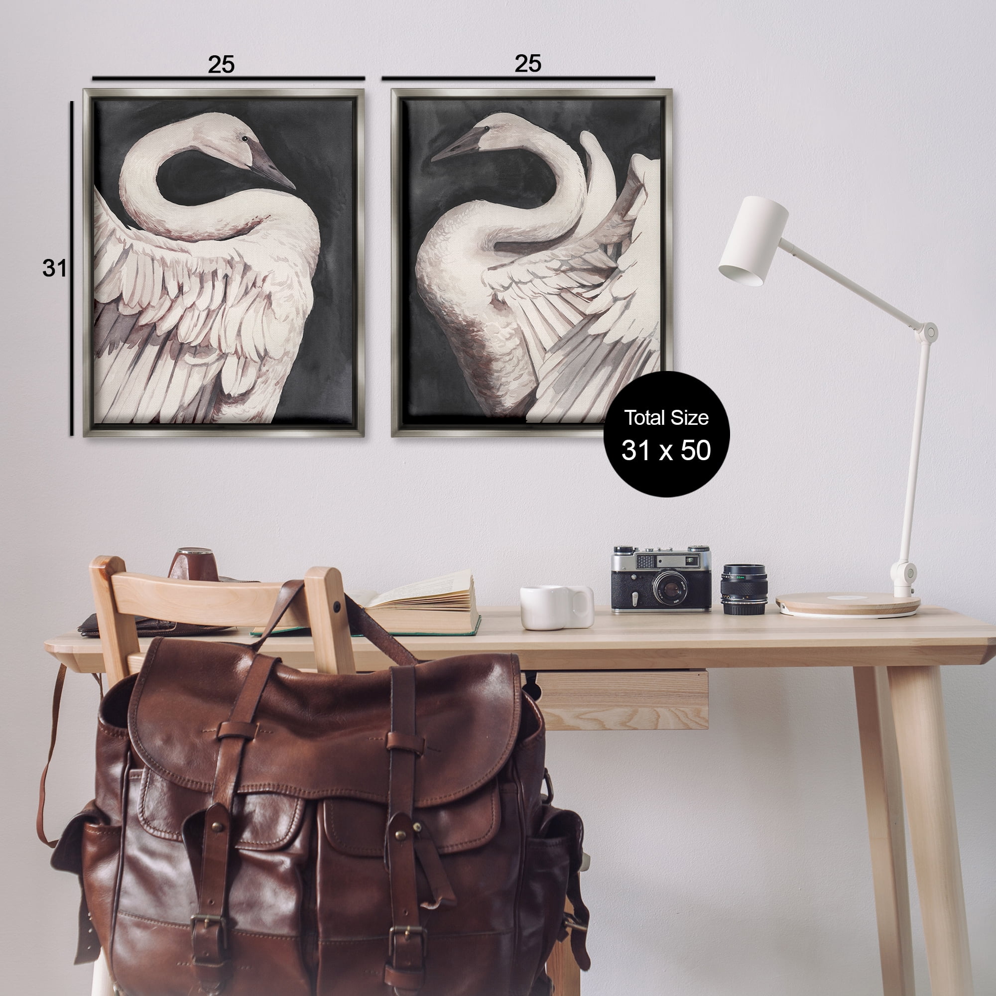 Stupell Industries Swans Taking Flight Animals Painting Gray Floater Framed Canvas Art Print Wall Art, 31 x 25, Set of 2