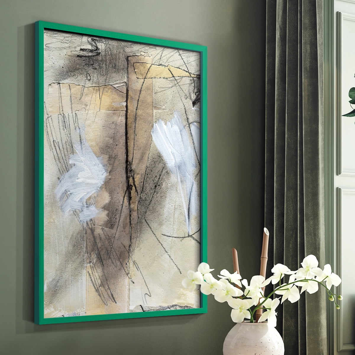 Masked Notes VIII Framed Print in Green Solid Wood Framed Print No Nail Hanging