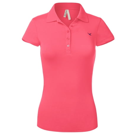 Pink Flower Shape - Luna Flower Women's Short Sleeve Bird Embroidery Pique Polo Shirts (GTEW102)