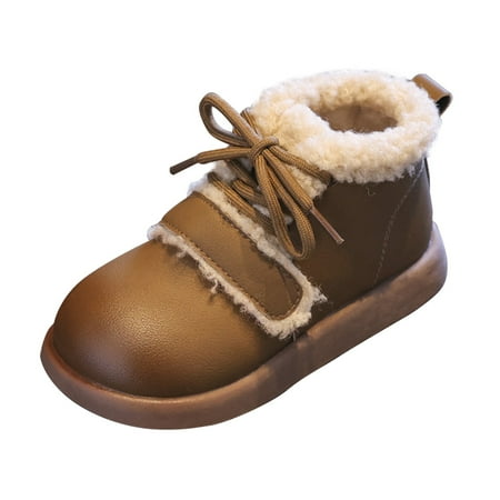 NOKIO Thick-Soled Small Leather Shoes Big Kids Girls Autumn and Winter Velvet Loafers one-Pedal Lazy Shoes Warm Shoes Fashion Big Kids Winter Water Proof Flat Keep Warm Snow Boots Comfortable Shoes