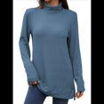 thumbnail image 1 of Camiseta Holgada de Larga con Cuello Alto y Estampado Geométrico de Jacquard para Mujer, Otoño e Invierno. Azul Oscuro L, 1 of 10