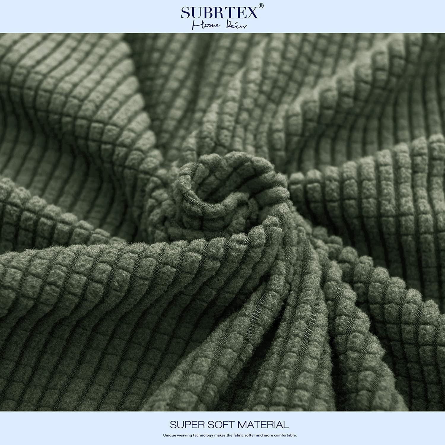 Subrtex Cushion Covers Separate Seat Stretch Textured Grid (3PCS, Olive)