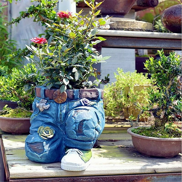 TIMIFIS Plant Pots Denim Pants Resin Flower Pot Garden Denim Flower Pot Decoration Ornaments Planters For Outdoor Plants Gifts For Mom pring