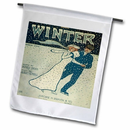 3dRose Winter March Song with Young Couple Ice skating in the Snow - Garden Flag, 12 by 18-inch